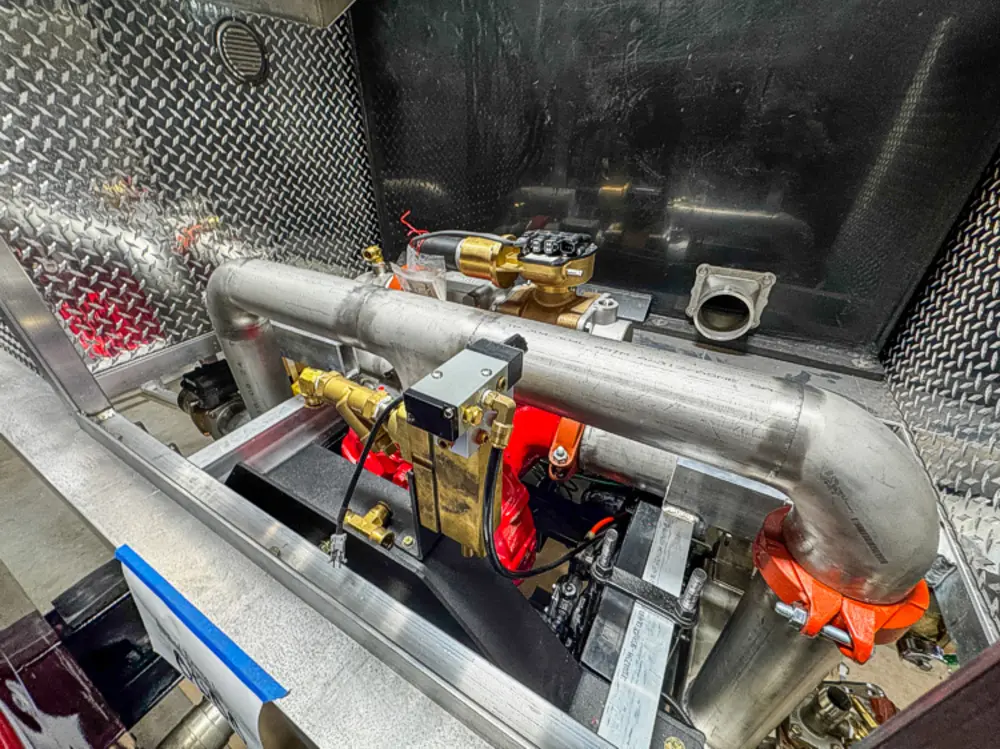 Top deck grate and rail detail in shop, photo 97 of 303.